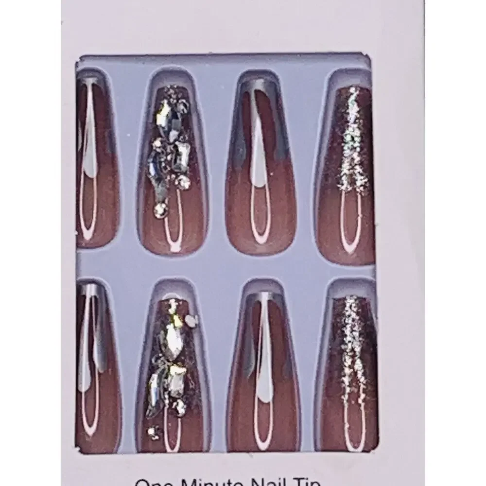 False Nail Professional One Minute Nail Tip Silver Rhinestone Tips - Picture 2 of 5
